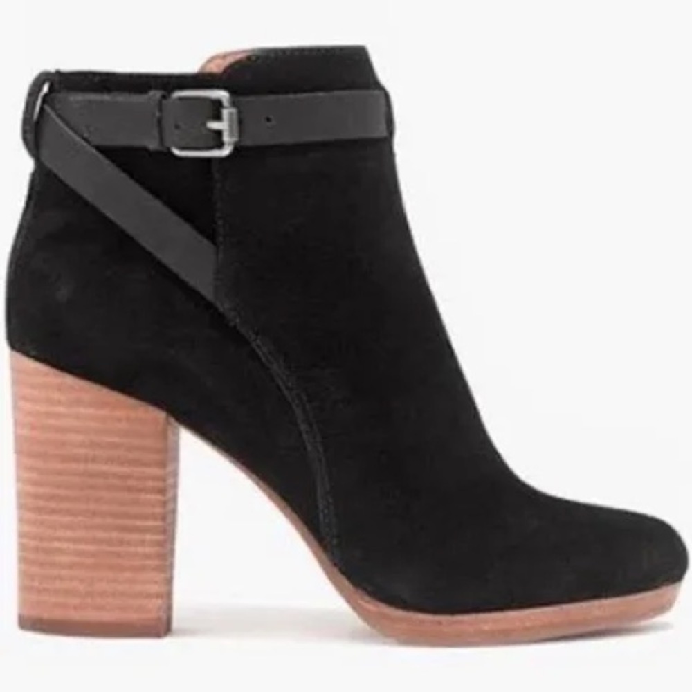 Madewell Aimee Black Suede Leather Ankle Boots Booties Stacked Wood Heel 9.5